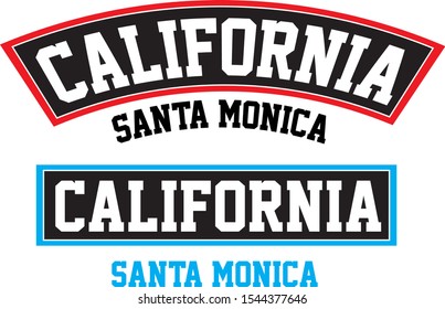 Cool t-shirt design featuring a lettering that reads  "California, Santa monica"