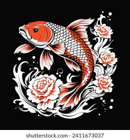 Diseño de camisetas frescas, peces koi dorados, gráficos modernos, no IA