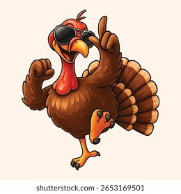 Cool Turkey Wearing Sunglasses – Funny Thanksgiving Cartoon Vector.