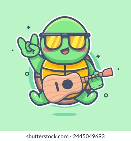 cool turtle animal character mascot playing guitar isolated cartoon