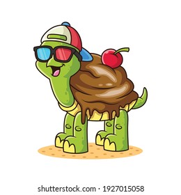 Cool Turtle Ice Cream Cartoon. Animal Vector Icon Illustration, Isolated on White Background