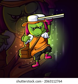 The cool turtle pizza delivery esport mascot design of illustration