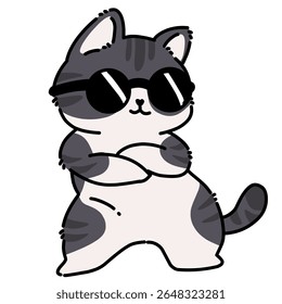 Cool tuxedo cat wearing sunglasses cartoon illustration 