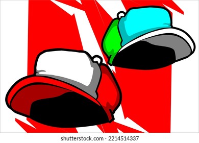 Cool two hats vector design in red, white and green combination, with yellow stripes background effect.