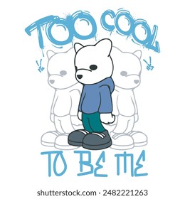 Too Cool typography with bear doll graffiti art style vector illustration on white background, vector illustration for t shirt design, streetwear, or hoodie