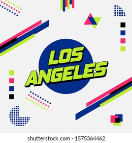 Cool Typography of Los Angeles, USA on top of blue circle with black shadow and random shape