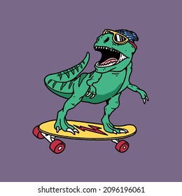 Cool tyrannosaurus playing skateboard with sunglasses and beanie vector illustration