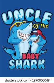 Cool Uncle Of The Baby Shark Funny Matching Family Vector Illustration Graphic Design For Document And Print