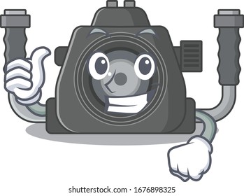 Cool underwater camera cartoon design style making Thumbs up gesture