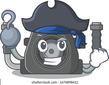 Cool underwater camera in one hand Pirate cartoon design style with hat