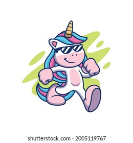 Cool Unicorn Cartoon. Animal Vector Icon Illustration, Isolated on Premium Vector