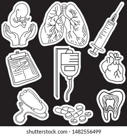 cool and unique hand drawn doodle medical healtcare icon black and white vector isolated 