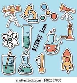 cool and unique hand drawn doodle science and researce equipment icons set vector isolated 