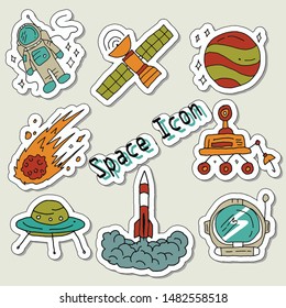 cool and unique hand drawn doodle space researce equipment icons set  vector isolated 