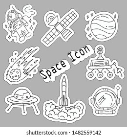 cool and unique hand drawn doodle space researce equipment icons set  black and white vector isolated 
