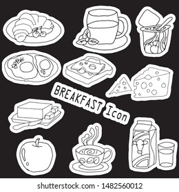 cool and unique hand drawn doodle breakfast icons set black and white vector isolated 