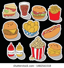 cool and unique hand drawn doodle fast food icons set vector isolated 