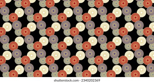 cool and unique seamless Japanese pattern with a chrysanthemum pattern in traditional Japanese style with a black background