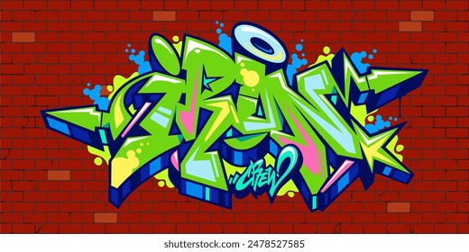 Fresco Urbana Hip Hop Palabra Abstractas Hierro Graffiti Estilo Letras de fuentes Ilustración vectorial Plantilla Arte