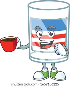 Cool USA stripes glass cartoon character with a cup of coffee