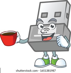 Cool USB wireless adapter cartoon character with a cup of coffee