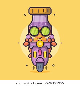 cool vaccine bottle character mascot riding scooter motorcycle isolated cartoon in flat style design 
