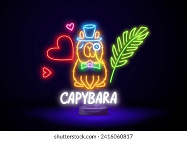 Genial tarjeta de San Valentín con amor de una chica capibara con corazón. Confesiones que te amo. Ilustración vectorial. Divertido roedor de personaje lindo para cartas románticas, diseño, impresión