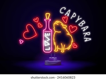 Cool valentine Karte mit in Liebe Capybara Tier Mädchen mit Herz. Geständnis, dass ich dich liebe. Vektorgrafik. Funny cute Charakternager für romantische Karten, Design, Druck