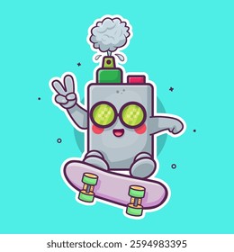 cool vape electronic cigarette character mascot playing skateboard isolated cartoon