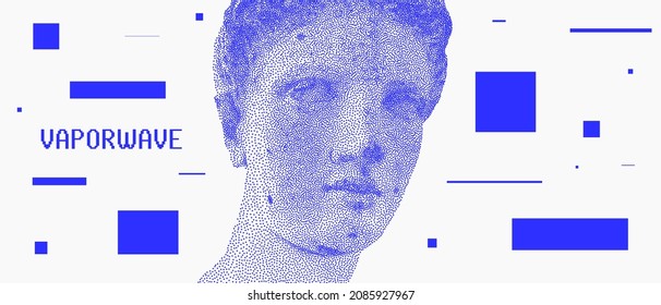 Cool Vaporwave Artwork. Abstract Greek Statue Head Vector Design.