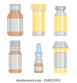 Cool Various Cartooned Medication ang Drugs Bottles for Medical Background Graphic Design.