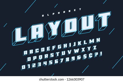 Cool vector 3d design of alphabet, typeface, font, letters and numbers.
