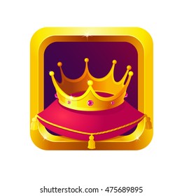 Cool Vector app icon template with royal golden princess,king, queen crown with Heart jewels, application store asset isolated on white background, game logo design element, vectors illustration