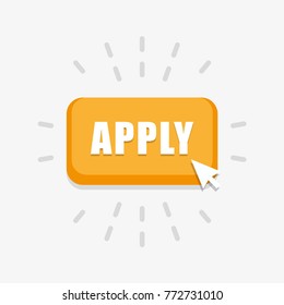 Cool vector 'Apply' button with cursor in flat design. Ideal for web form submission, campaign participation banners, blogs, content updates and news feed