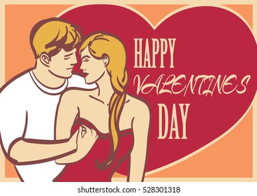 Cool vector art couple in love and heart with signature Happy Valentines day.Eps 10 on layers
