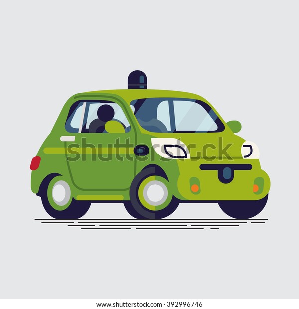 Cool vector autonomous car. Self-riving green\
urban car. Future of transportation driverless car isolated.\
Robotic car illustration in flat\
design