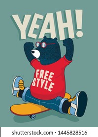 Cool vector bear on skate board