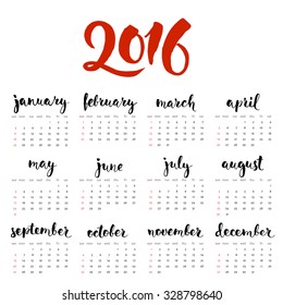 Cool vector calendar/ Hand written calligraphic months. 