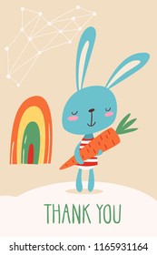 Cool vector card por poster with a rabbit and Thank you text 