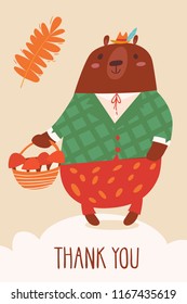 Cool vector card por poster with a bear and Thank you text 