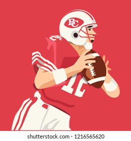 Cool vector character design on american football players wearing uniform standing isolated. Professional american football team players standing holding ball and helmet. Sports career professionals