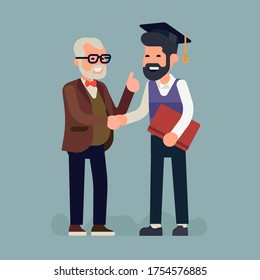 Cool vector character design on professor congratulates student with graduation