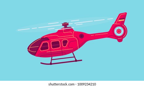 Cool vector civil helicopter airway transport vehicle. All purpose helicopter aircraft in trendy flat design, isolated.