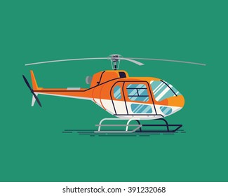 Cool vector civil helicopter airway transport vehicle. All purpose helicopter aircraft in trendy flat design, isolated