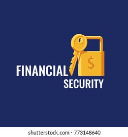 Cool vector concept of money financial security, golden key with close lock