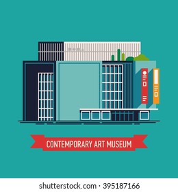 Cool vector Contemporary Art building icon. City cultural community center building in flat design, isolated. Liberal arts exhibition gallery in modern urban architectural style