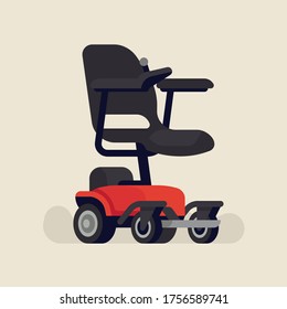 Cool vector design element on reduced mobility solution item electric wheelchair or powerchair with joystick controller on armrest