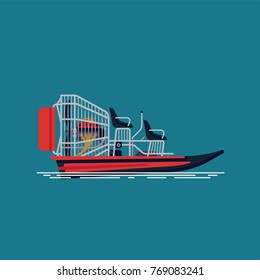 Cool vector design element on recreational water activity and ecotourism airboat or fanboat attraction
 svg