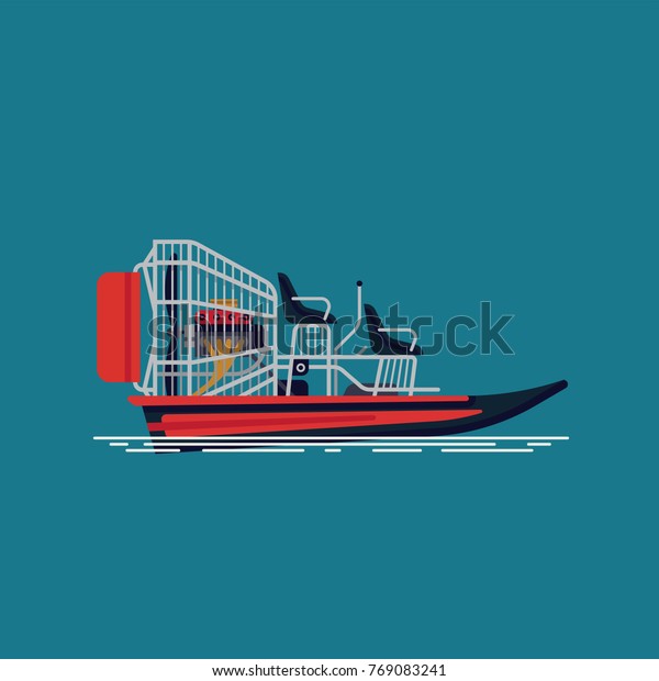Cool vector design
element on recreational water activity and ecotourism airboat or
fanboat attraction
