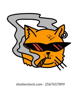 Cool Vector Design of Orange Cat Smoking